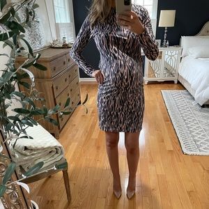 Dusty rose and navy maternity dress